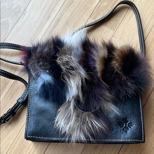 Patricia Nash Black and Brown Crossbody Bag with Luxurious Fur Trim